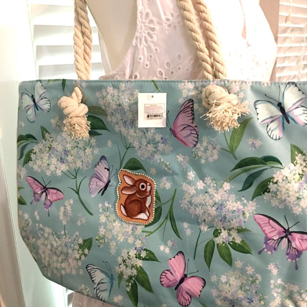 Bunny Butterfly Tote Bag 15x20 Thick Straps - NEW Handmade